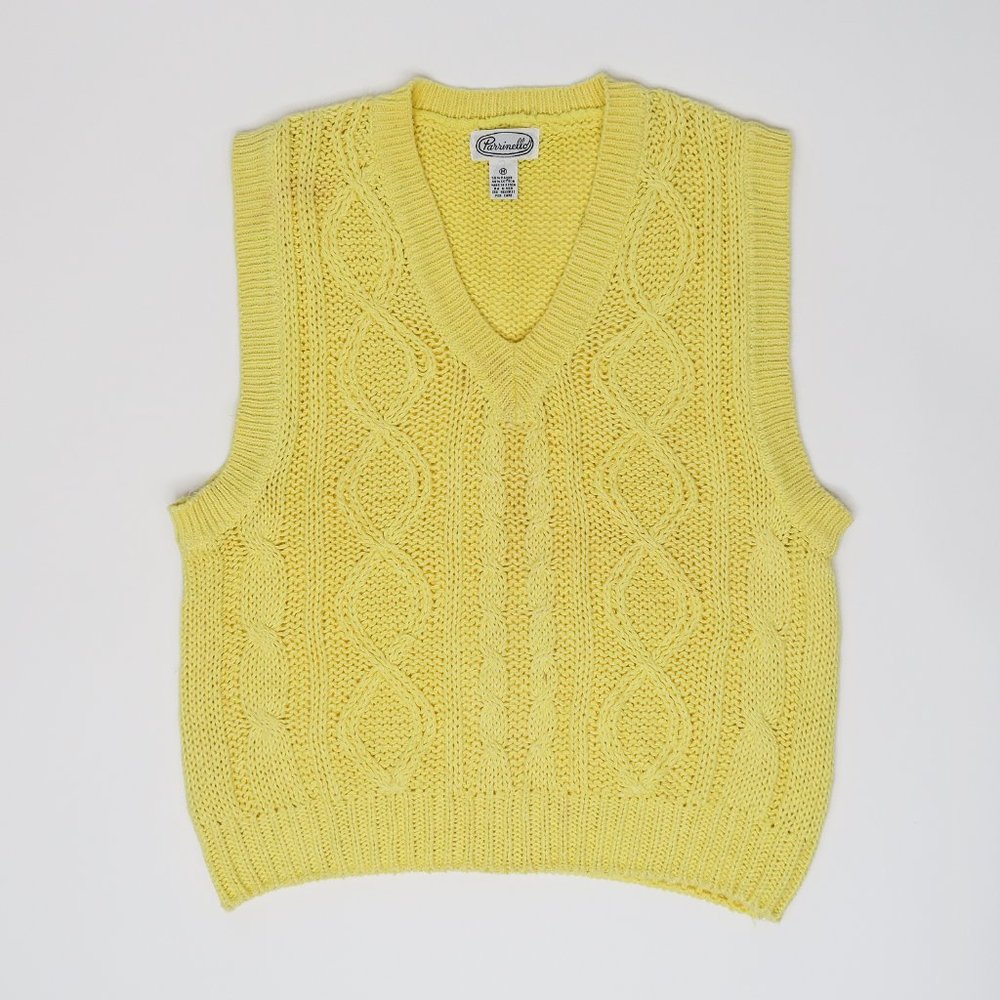 Vintage 70s Parrinello Yellow Cable Knit Sweater Vest
